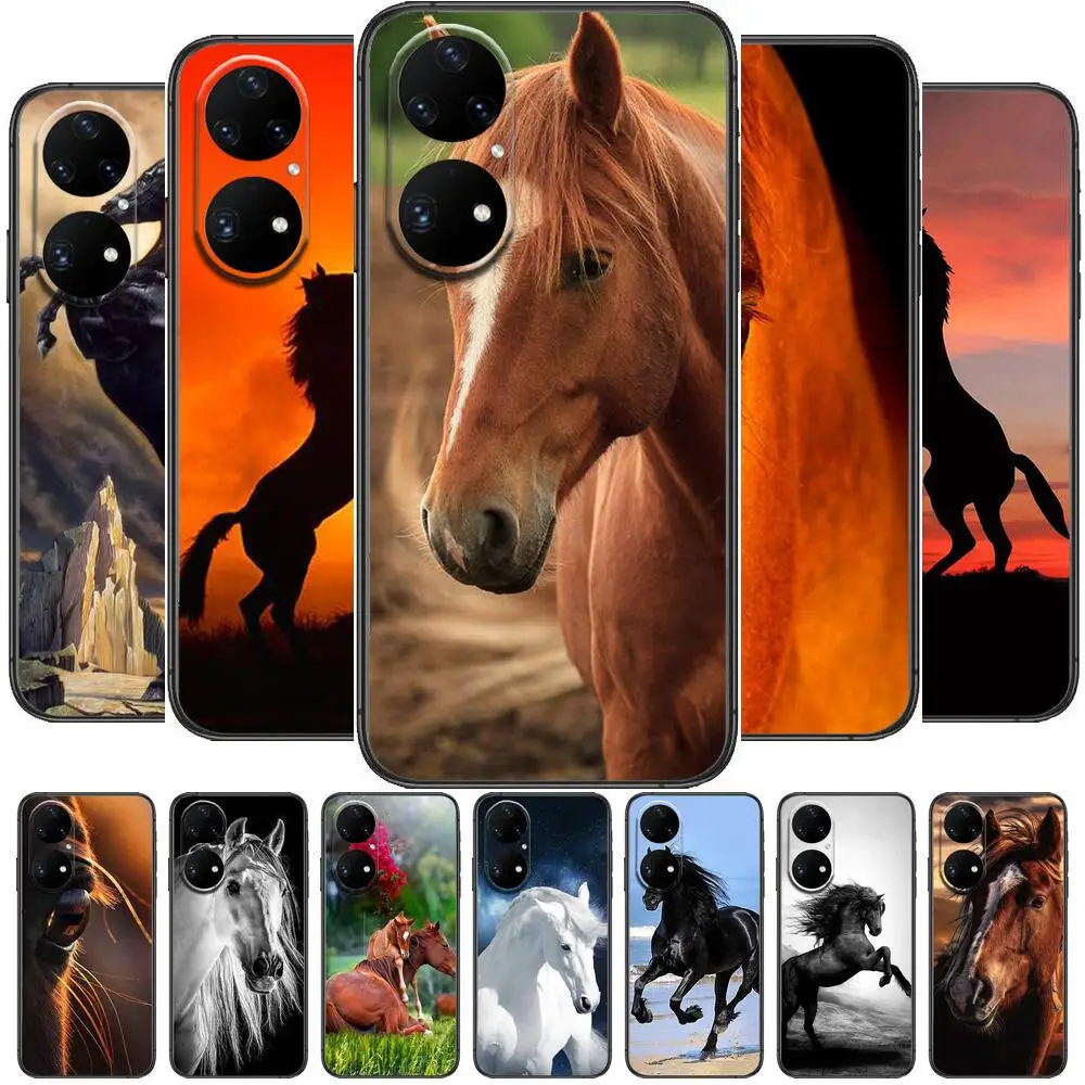 

HD-Horse galloping Phone Case For Huawei p50 P40 p30 P20 10 9 8 Lite E Pro Plus Black Etui Coque Painting Hoesjes comic fas