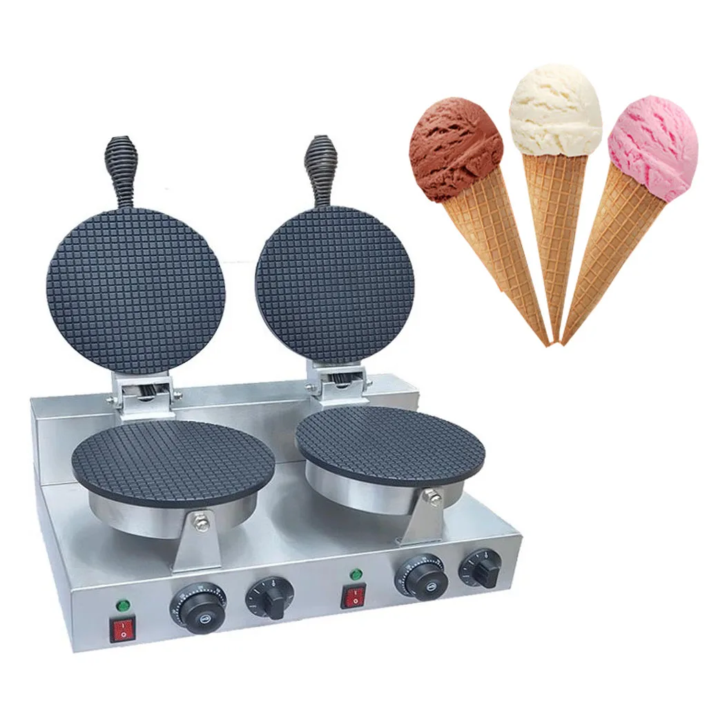 

Commercial Stainless Steel Double head Ice cream cone making maker electric waffle cone baker oven Crispy Egg Roll Baking