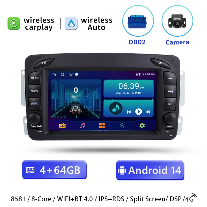 

Автомобильный радиоприемник 2 Din Android 14 для W203 Mercedes Benz Vito W639 W168VaneoClk W209 W210 M/ML, мультимедийный экран, GPS-навигация, Carplay