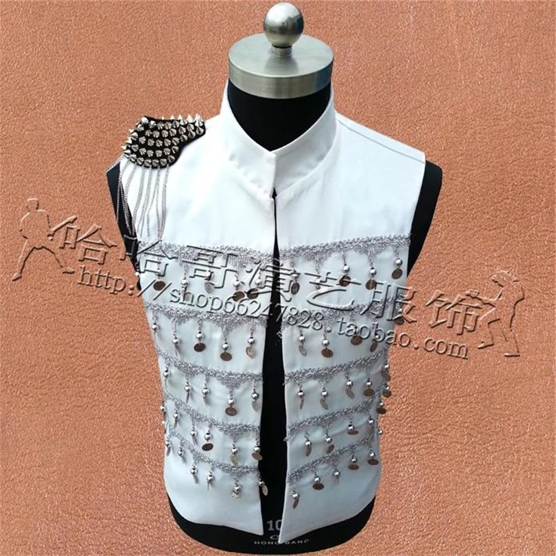 Original fashion colete masculino men vest clothing hombre personalized singer dance stage street star style dress white S - 3XL