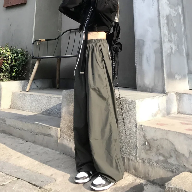 Elastic Waist Loose Wide Leg Pants Spring Summer New Army Green Versatile Trousers Korean Trend Women Clothing