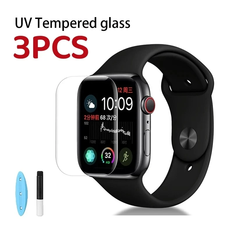 3 Pz Vetro Temperato Uv Per Apple Watch 8 7 45Mm 41Mm 6 5 9 Se 40Mm 44Mm Protezione Dello Schermo Per Iwatch 3 2 1 38Mm 42Mm Protettivo
