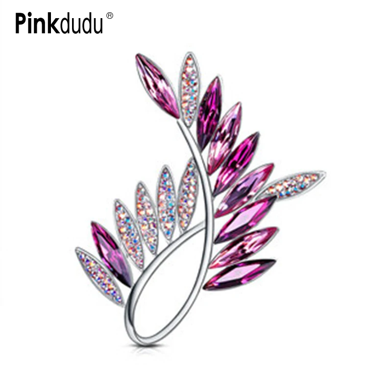 

Pinkdudu Olive Branch Crystal Brooch for Women Unisex Elegant 2 Color Rhinestone Plant Office Party Brooch Pins Gifts PD1106