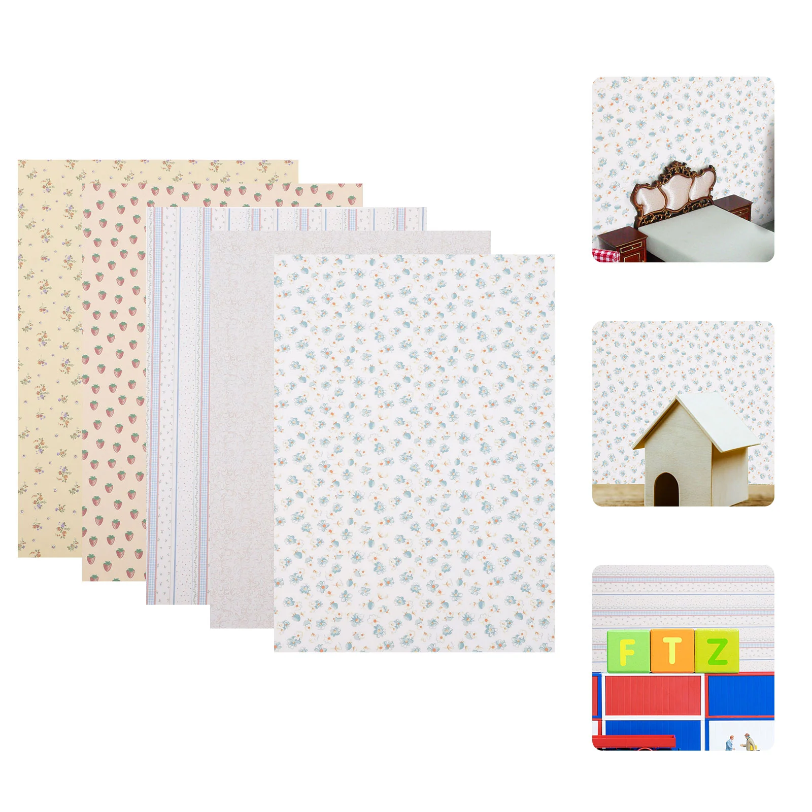 

5 Sheets Mini House Wallpaper Child Role Play Toys Wallpapers Miniature Stickers