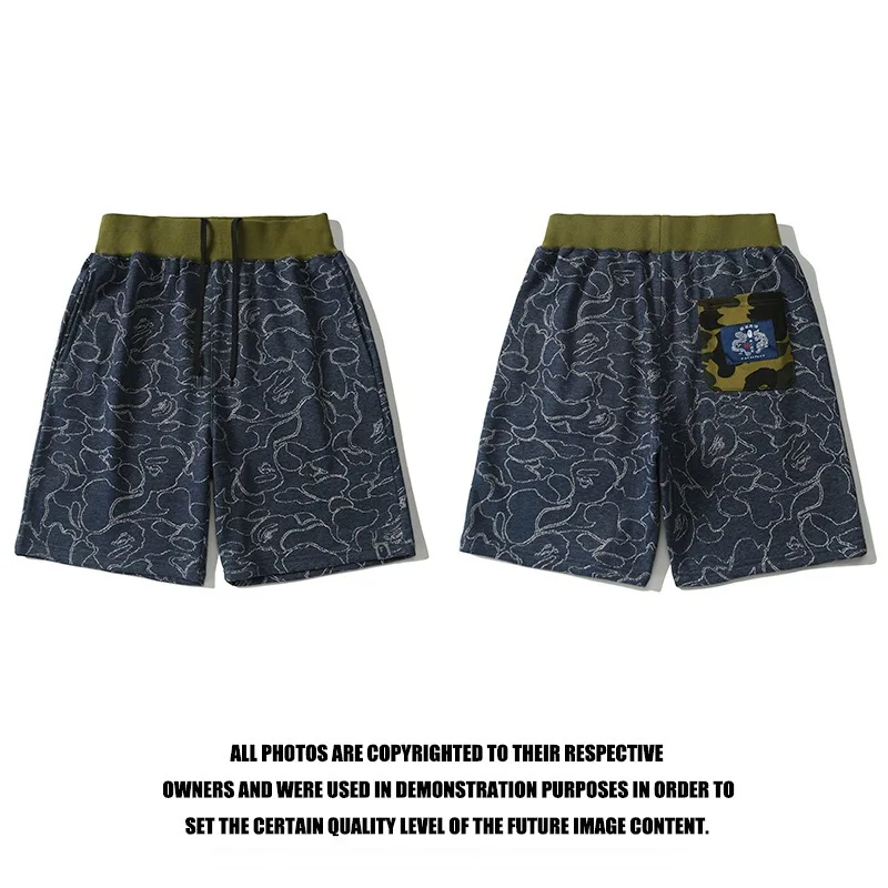 

24SS summer new tide BAPE camouflage ape head embroidery splicing casual shorts respectfully A BATHING APE