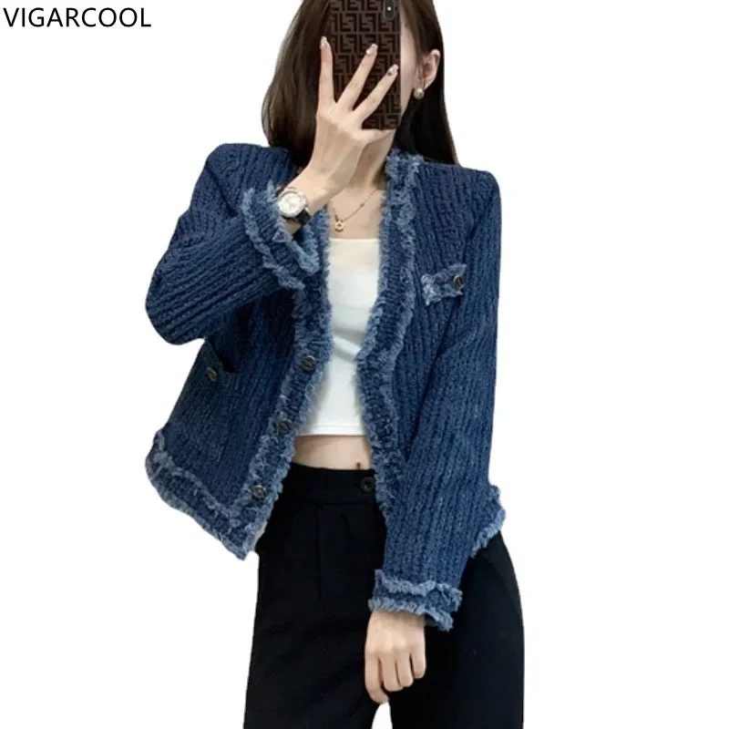 

TemperamentCasual Denim Outerwear For Women V-Neck Long Sleeve Single-Breasted Jackets Coat Female Autumn Fashion New Clothing