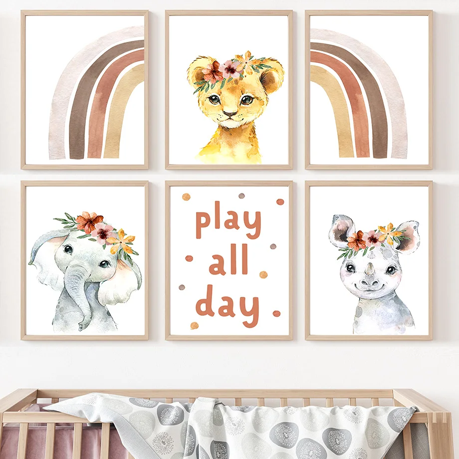 

Elephant Lion Giraffe Weasel Zebra Rainbow Baby Kids Room Decor Wall Art Nordic PostersCanvas Painting And Prints Wall Pictures