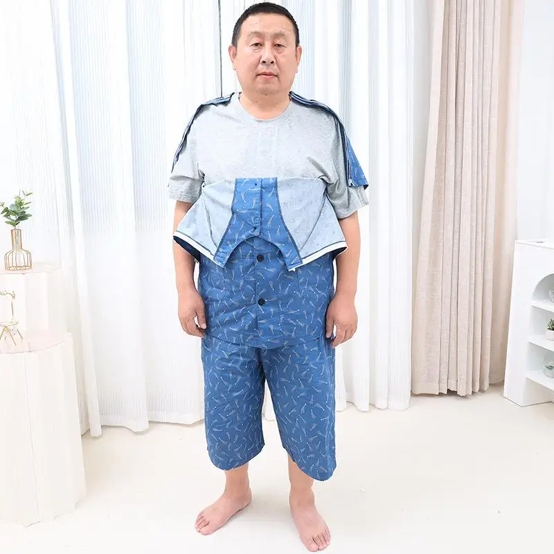 

Парализованные летние хлопковые шорты с коротким рукавом для пожилых, удобная в носке и снятии, портативная одежда для ухода за пациентами