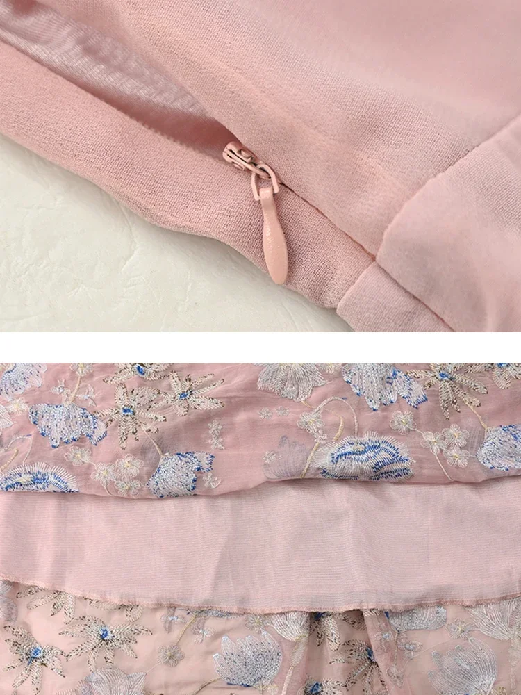 Женское платье с цветочной вышивкой и оборками на воротнике