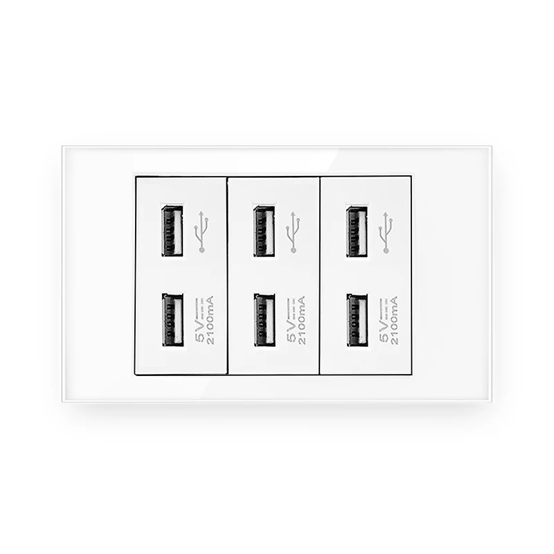 

Wall Plug Socket USB Interface/Button Multi-Standard Combination Glass Panel Socket