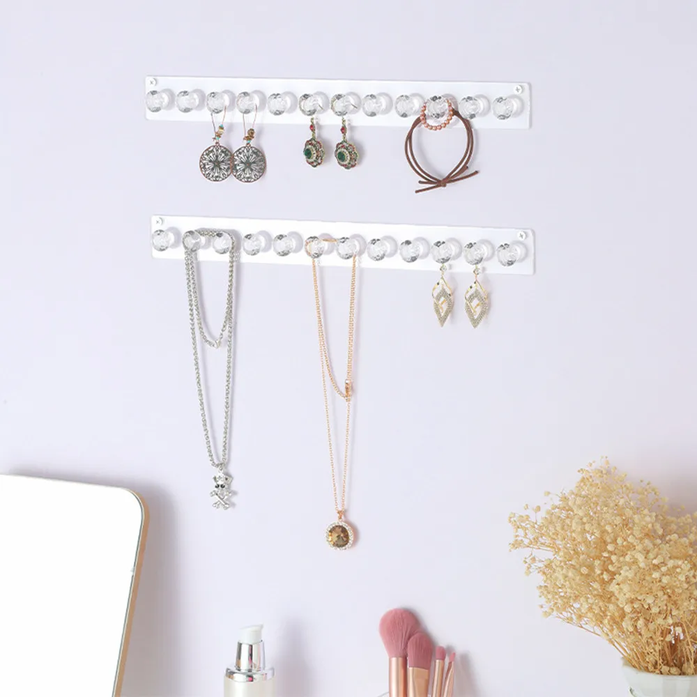 

12 Hooks Transparent Acrylic Jewerly Storage Rack For Earring Necklace Hanger Holder Wall Mounted Display Stand Organizer