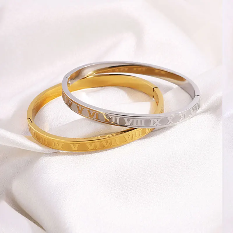 Женский браслет из титановой стали с римскими цифрами