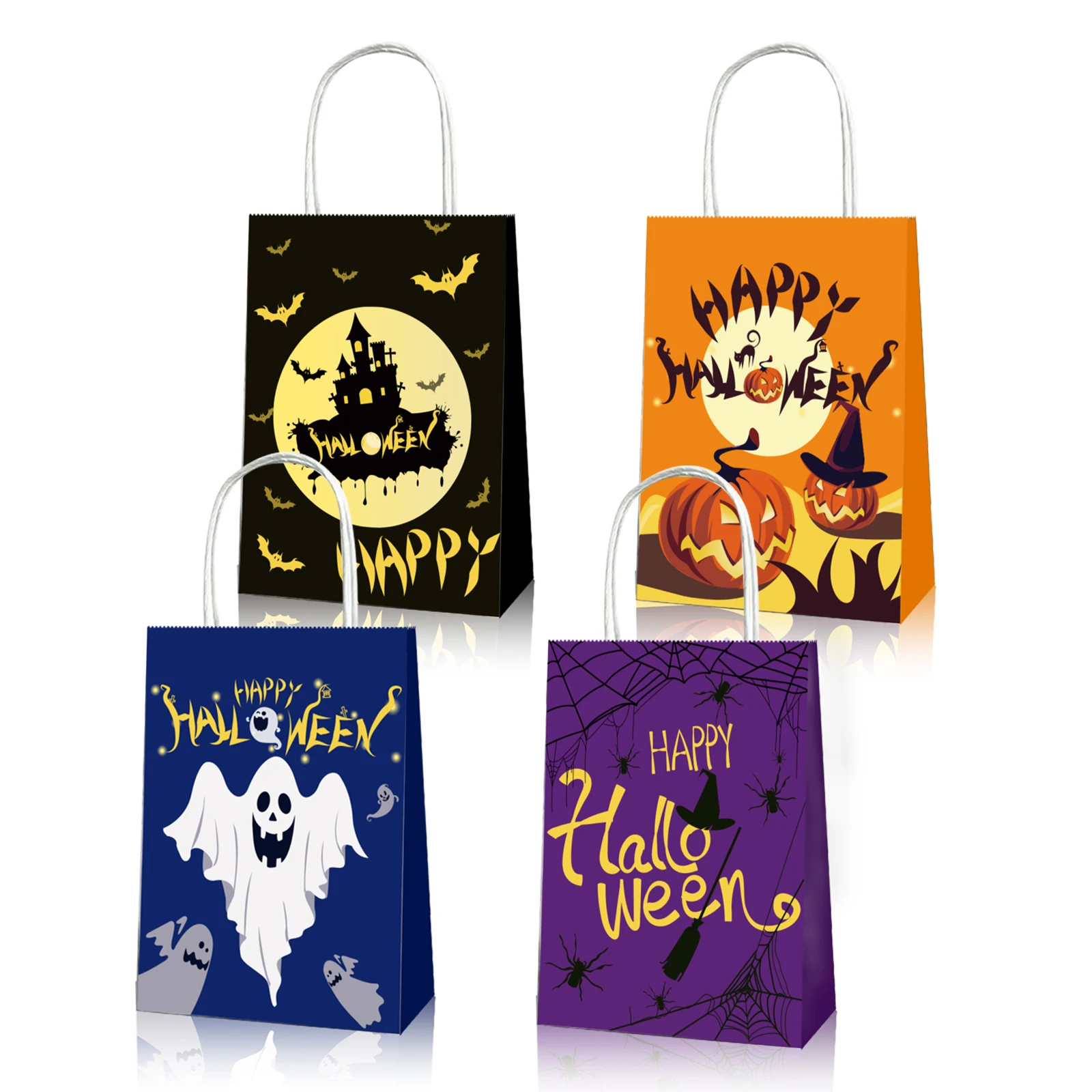 

BD044 12Pcs Halloweeen Bat Ghost Spider All Saints' Day Party Portable Packing Tote Paper Gift Bags Hallowmas Party Decorations