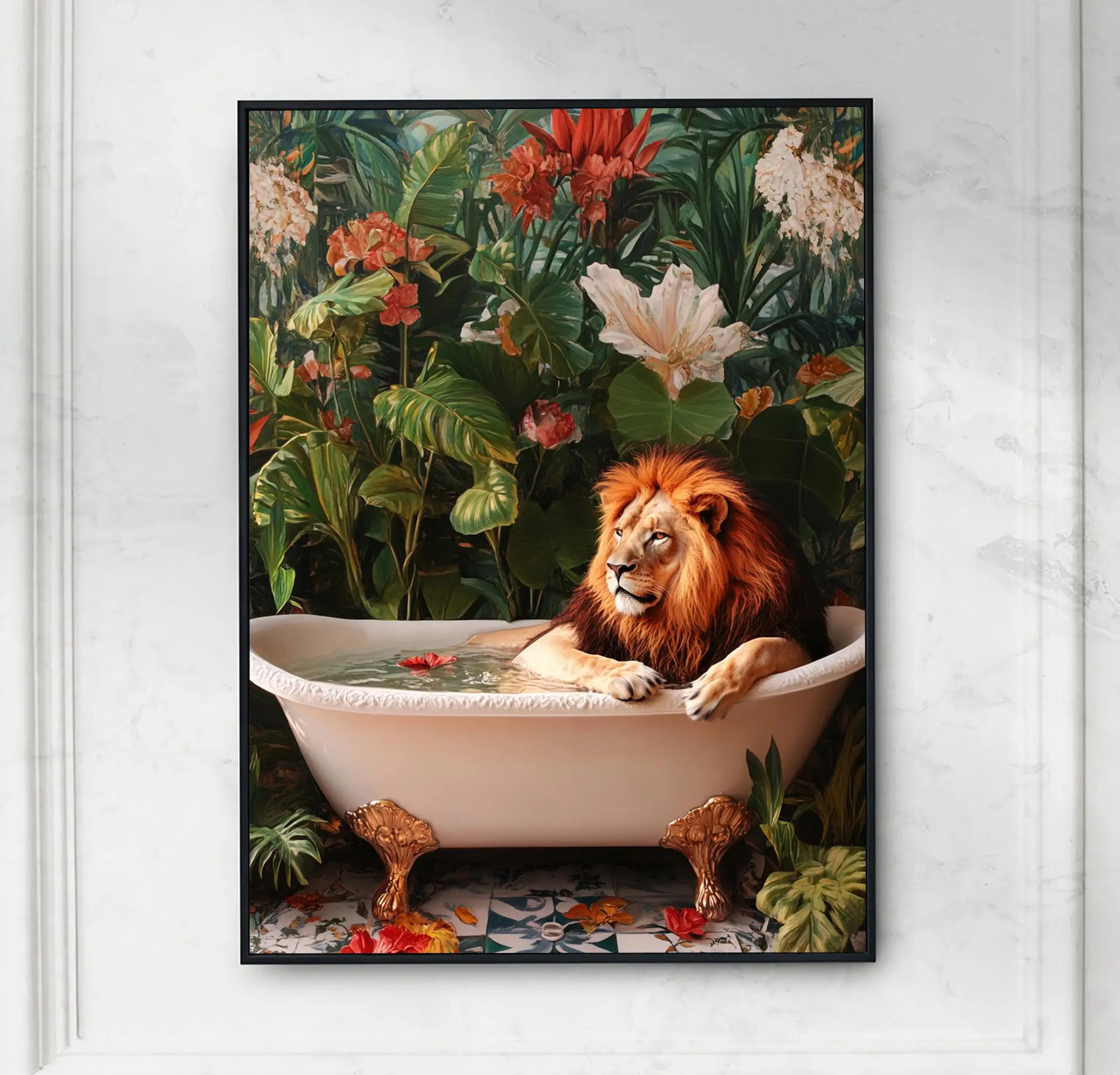 

Расслабляющее животное на бассейн, поплавок, летний тропический постер, Лев, Тигр, кошка, холст, картина, настенное искусство, веселая ванная комната, гостиная, домашний декор