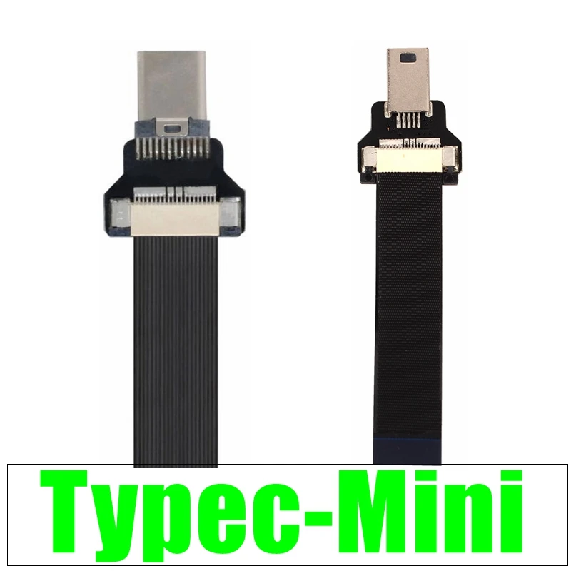 

Short Black FFC USB C FPV Flat Slim Thin Ribbon FPC Cable USB Type-C 90 Degree to Mini USB 2.0 Elbow for sync and Charging