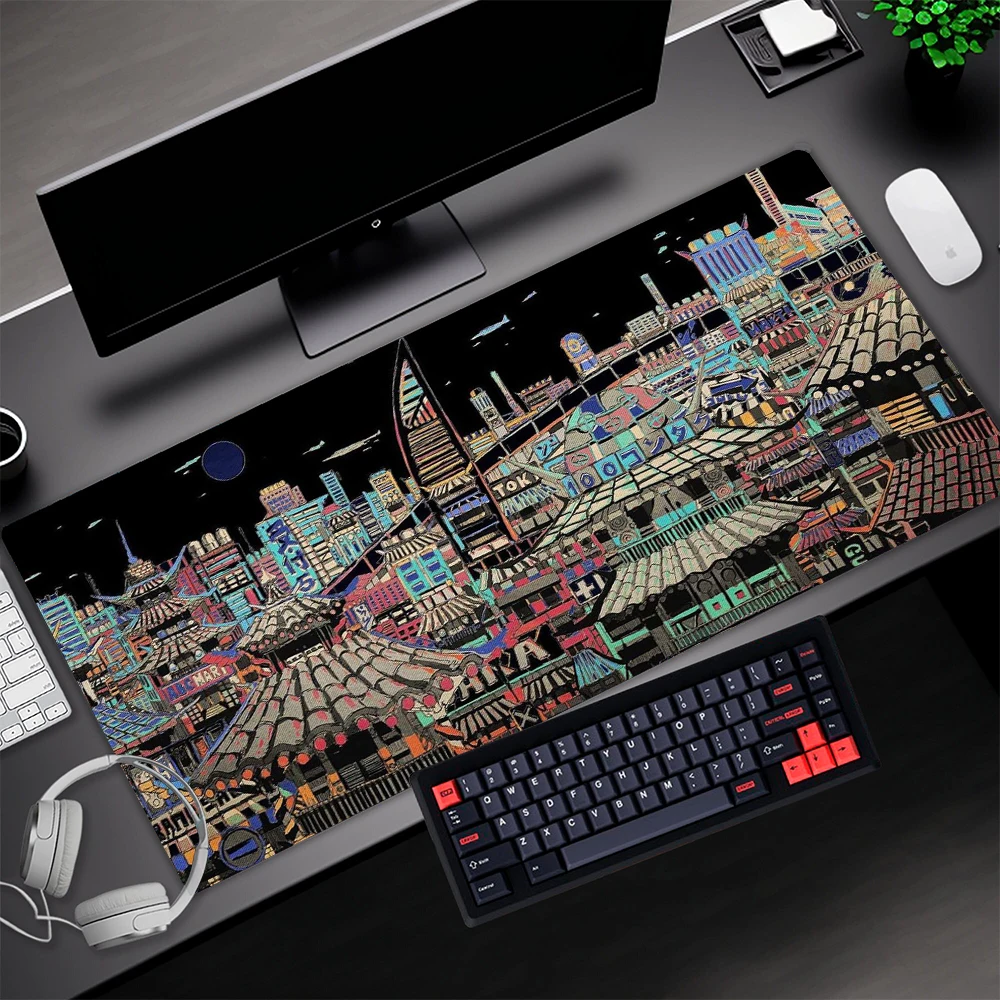 

City Mousepad Tokyo Landscape Mouse Pad Company Desk Mat Table Game Mat Custom Black Pattern Deskpad Blue Playmat Big Computer