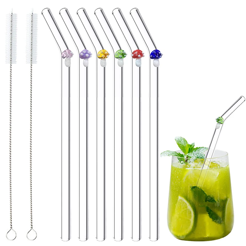 

High Borosilicate Mushroom Glass Drinking Straws Reusable Bar Tool for Coffee Mug Tea Beer Cocktail Smoothies Juices Home Party