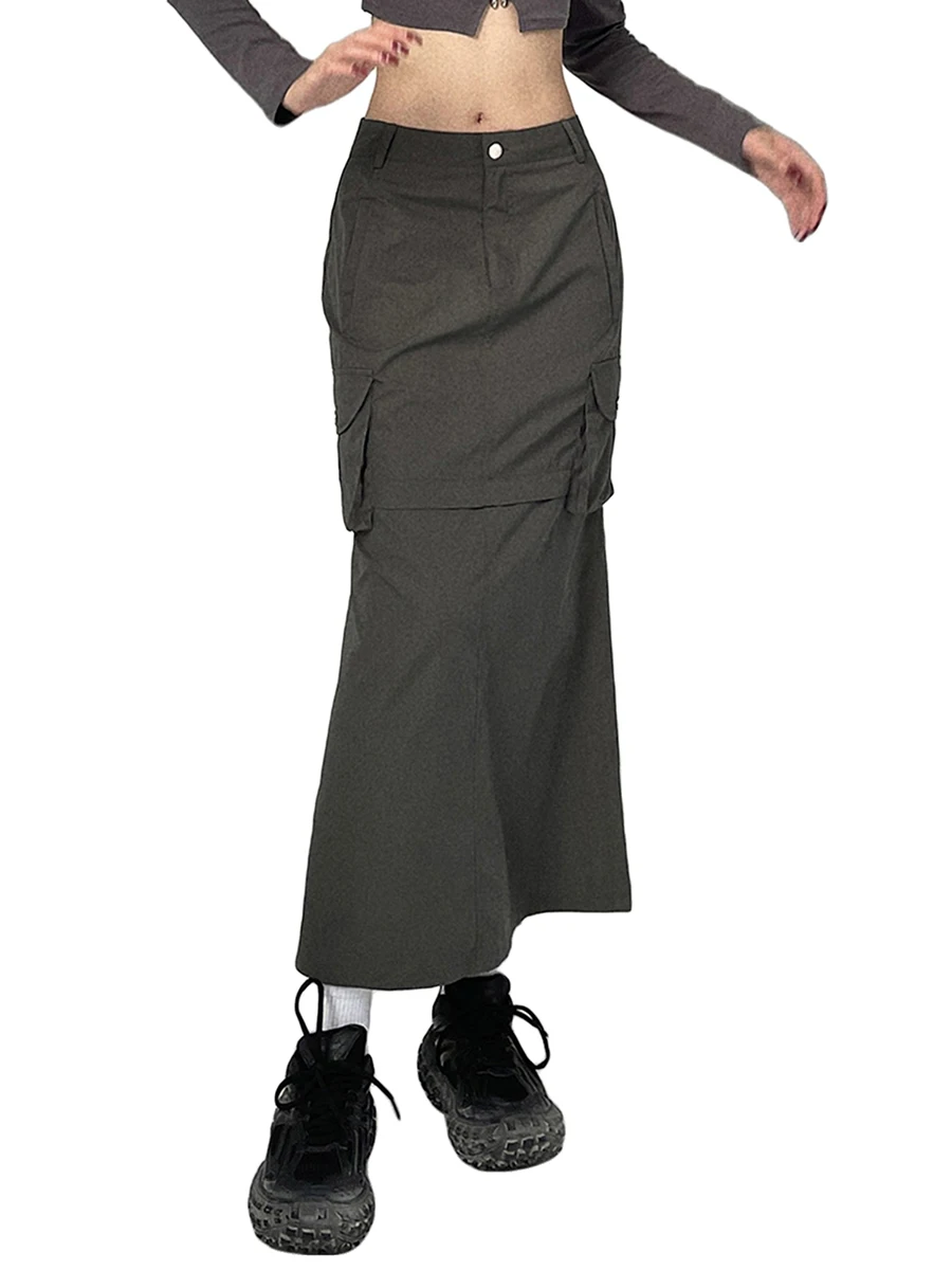 

Женская длинная юбка-багги с карманами и низкой посадкой, винтажная уличная одежда для девочек