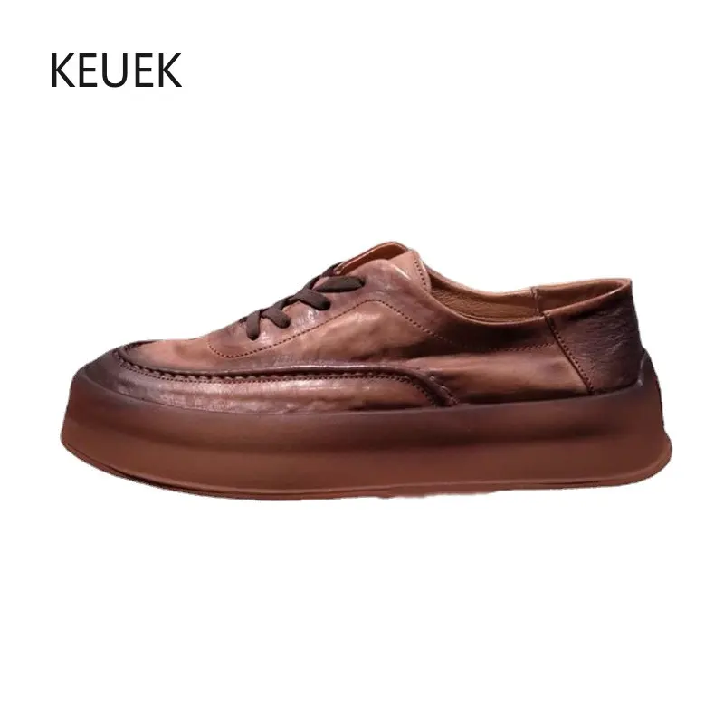 

Мужские туфли-оксфорды из натуральной кожи, дышащие, на плоской платформе, повседневные Дерби, рабочая обувь, Мокасины, 5C