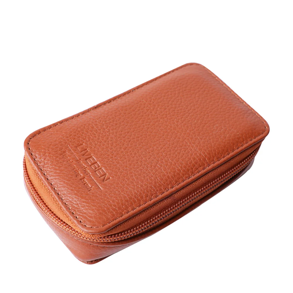 LIVEBEN Настоящая кожа двойного лезвия безопасное бритье машинка Застежкой-молнией Путешественный чехол Набор для влажного бритья Подарки для мужа Travele на.