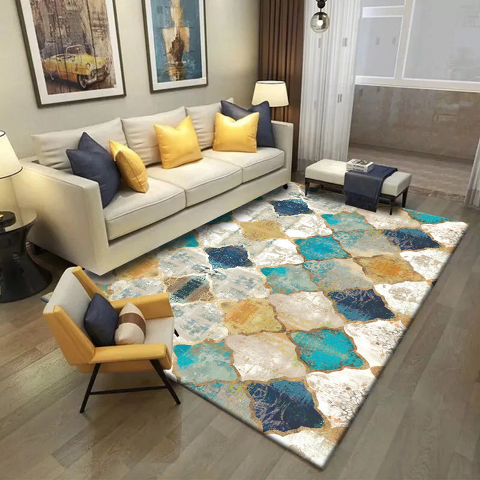 

Nordic Gradient Vision Living Room Large Area Carpet Home Decoration Geometric Lattice Bedroom Rug Coffee Table Sofa Floor Mat