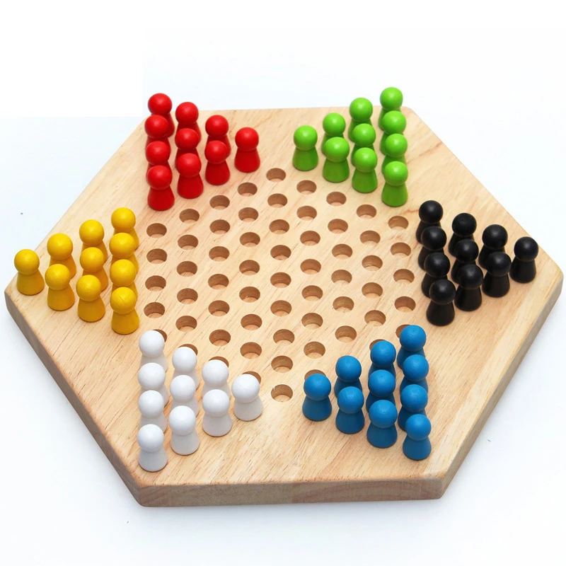 

Traditional Hexagon Chess Game Wooden Chinese Checkers Family Game Set Board Games