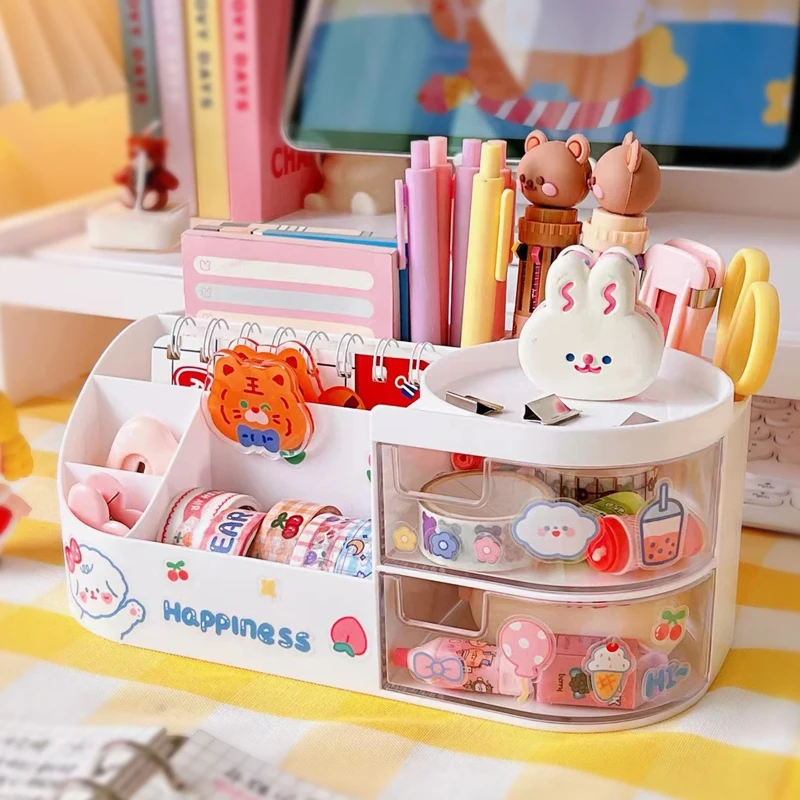 Ins Cute Kawaii Pen Holder Organizer Kids Girl Student Office Desktop Fashion Large Capacity Stationery Storage Box Organizer