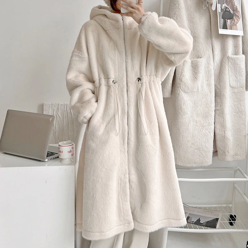 2022 Women Parka Winter Clothes New Mink Fur Faux Fur Coat Thick Warm Long Fur Jacket Hooded Overcoat Plush Coat Winter Coats
