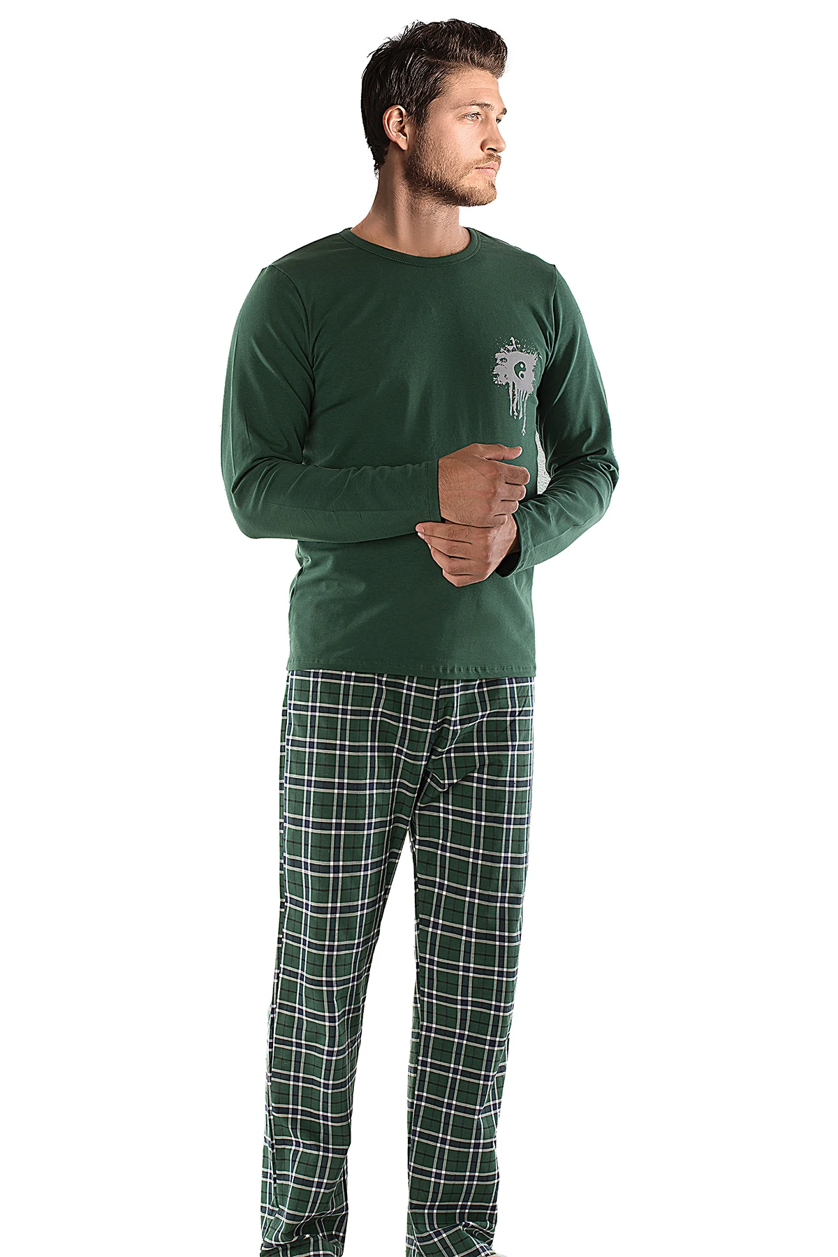 Пижамный комплект мужской мягкие удобные штаны с длинным рукавом из хлопка