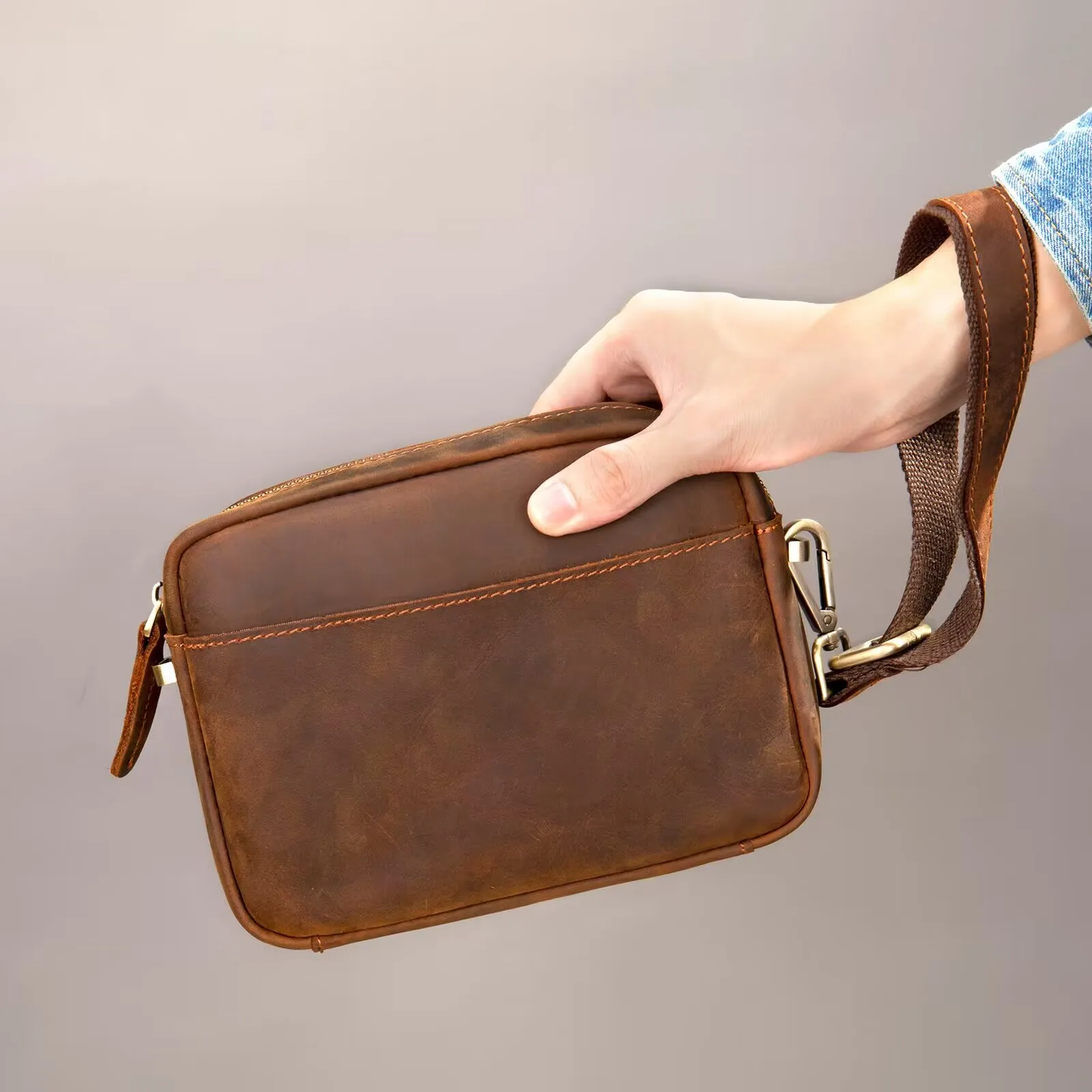 Small Single Shoulder Bag for Men Genuine Leather Crossbody Bag Male Crazy Horse Leather Messenger Bag Male Handbag Tote