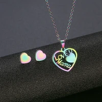 fashion mama love letter necklace three piece stainless steel necklace set ladies heart shaped clavicle chain stud earrings set