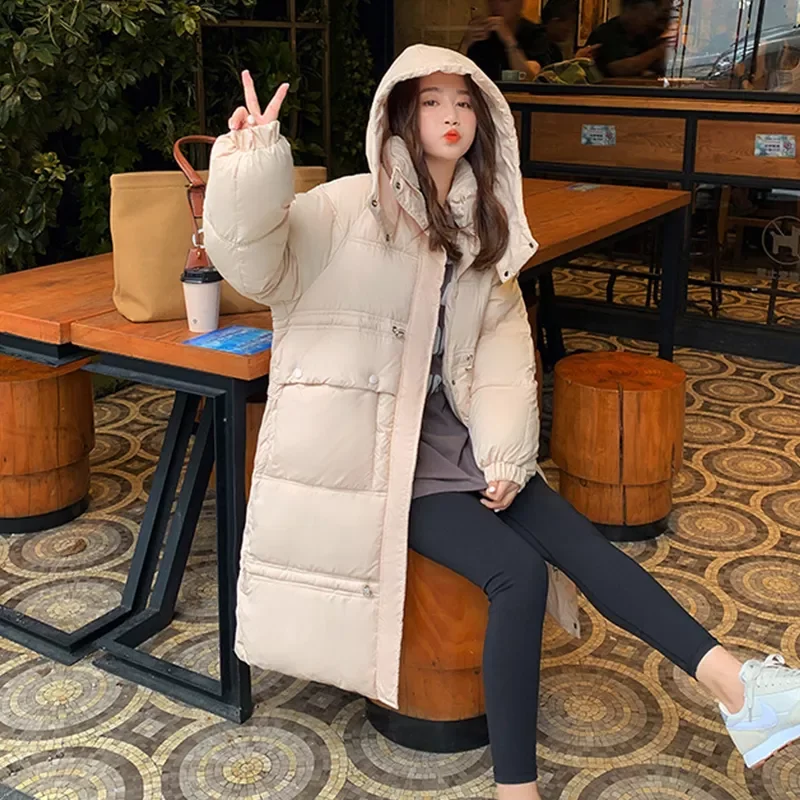 Women's Long Warm Coat Hooded Thicken Parkas Cotton Padded Long Sleeve Big Pockets Female Casual Outerwear Ladies