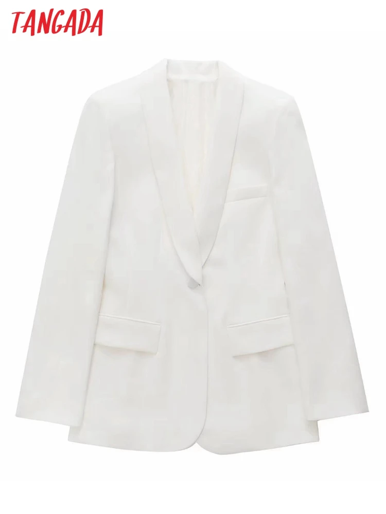 

Tangada Women Vintage White Party Blazer Female Long Sleeve Elegant Jacket Ladies Blazer Suits 3H348