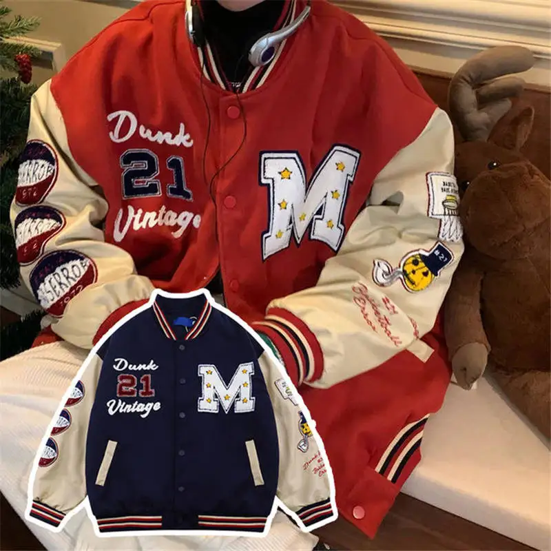 

Бейсбольная униформа в стиле ретро с вышивкой, новинка весны 2022, трендовая Свободная Женская куртка в стиле хип-хоп для пар