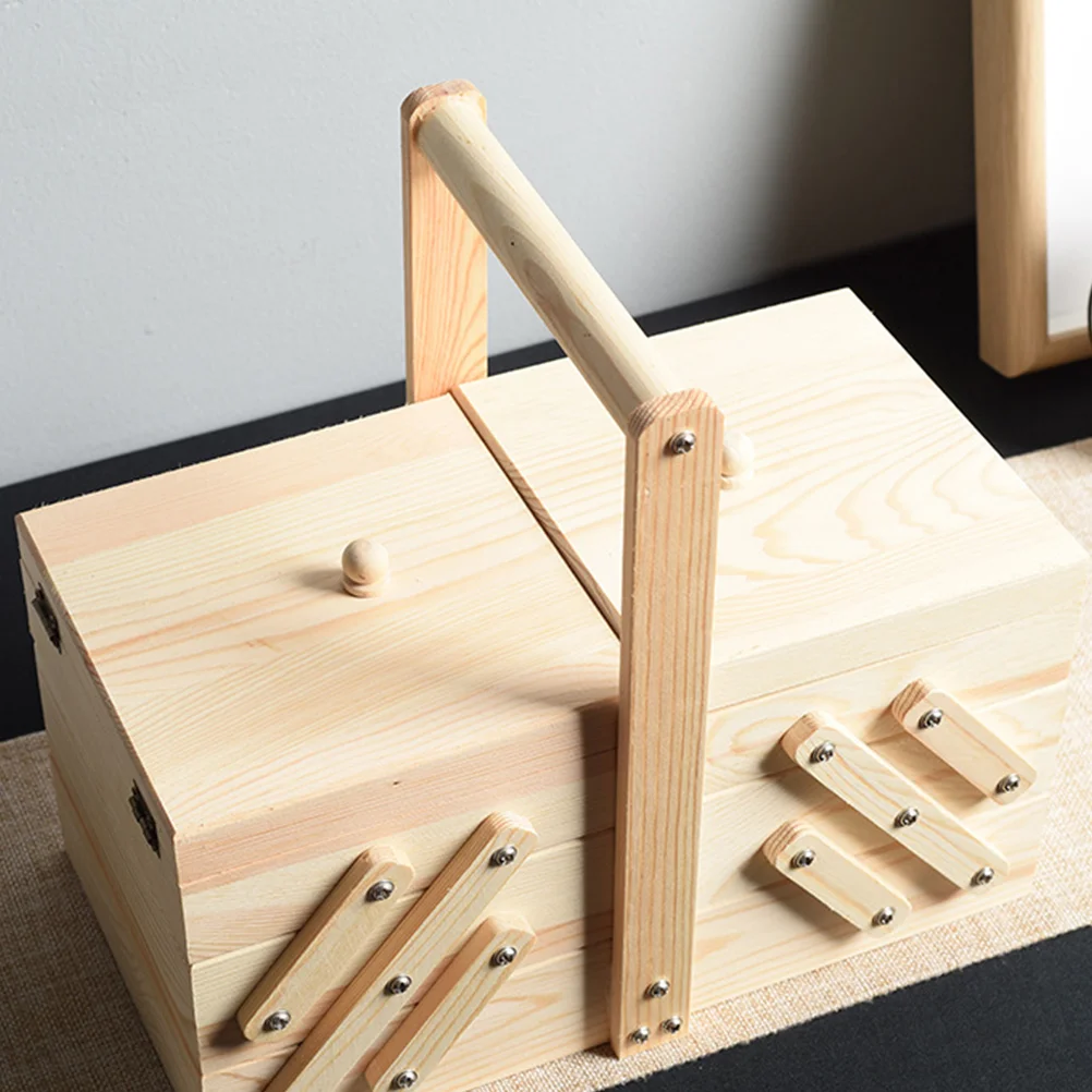 

Makeup Storage Box Wood Jewelry Boxes Sewing Box Sewing Accessories Wood Cantilever Box Cosmetics Case Jewelery Organizer