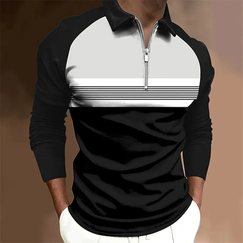 

New Polo Clothing Sleeve Color Contrast Men Fashion Shirt Long Four Seasons Streetwear Casual Tops
