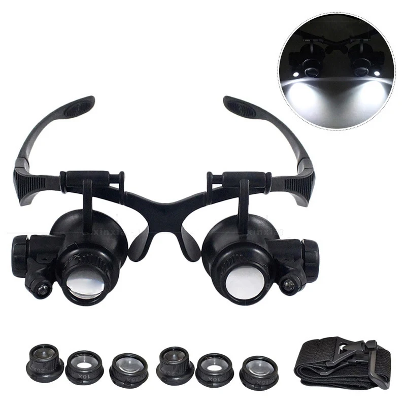 

10X/15X/20X/25X Watchmaker Binocular Loupe with LED Light Headband Magnifier Glasses Jewelry Optical Lens Glasses Magnifier