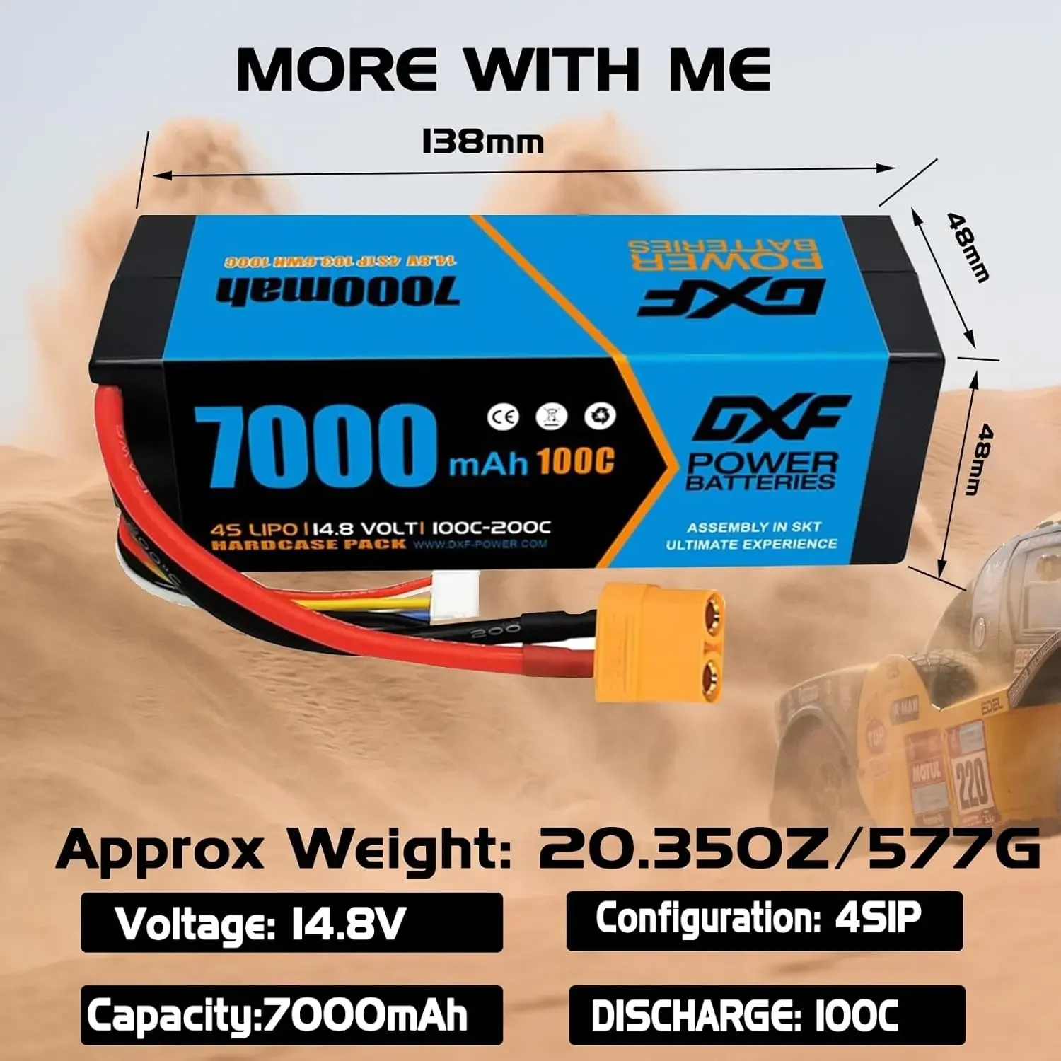 Фото DXF 4S Lipo аккумулятор 14,8 В 100C 7000 мАч Lipo аккумулятор с разъемом XT90 Hardcase аккумулятор для радиоуправляемого автомобиля, лодки, грузовика, самолета, БПЛА RACING №3