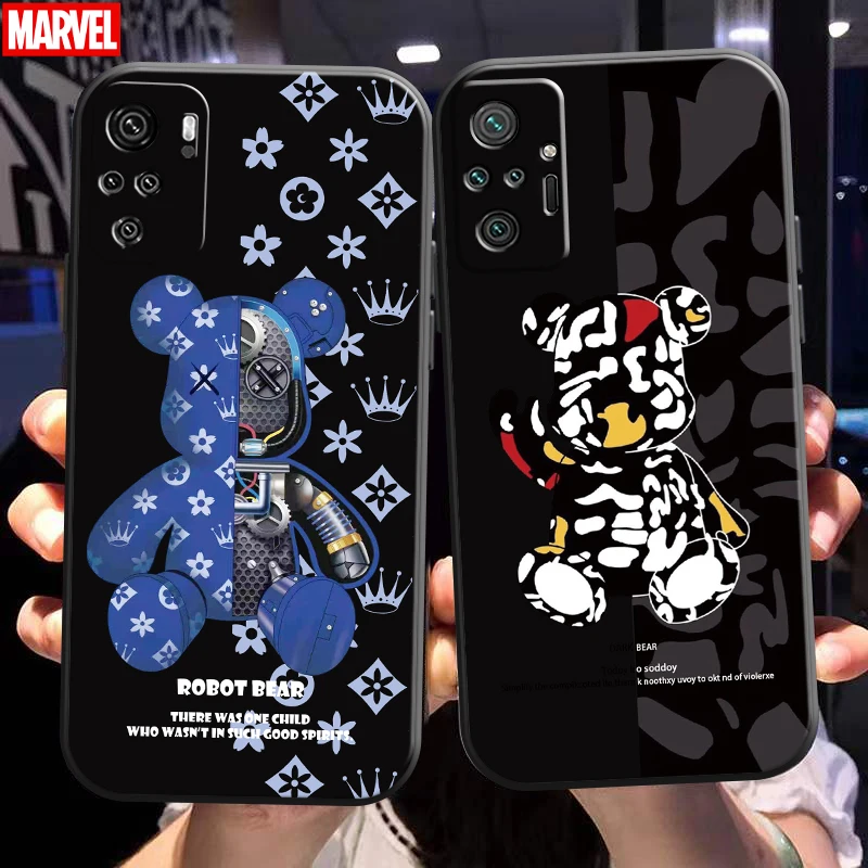 

Luxury Fashion Bear Phone Case For Xiaomi Redmi Note 10 10S 10T Pro Max 5G Soft Back Silicone Cover Carcasa Black