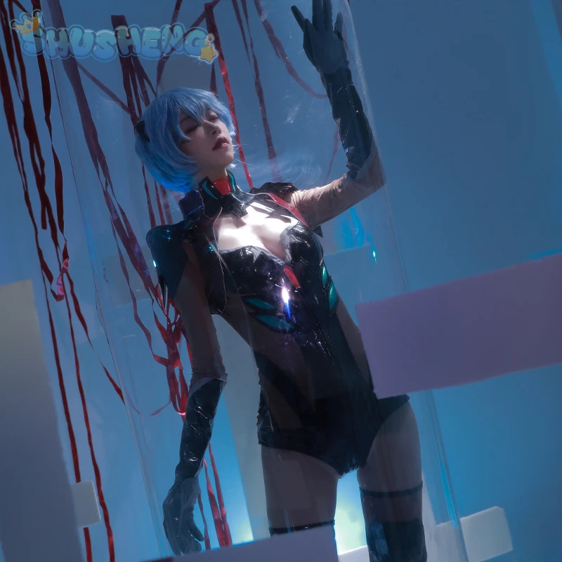 Аянами Рей косплей аниме костюм Ева сексуальный черный кожаный комбинезон