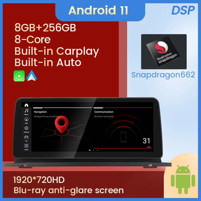 

Qualcomm 662 Android 11 Car Radio Stereo Carplay 4G WIFI DSP GPS For BMW 5 Series GT F07 CIC NBT System Multimedia player no dvd