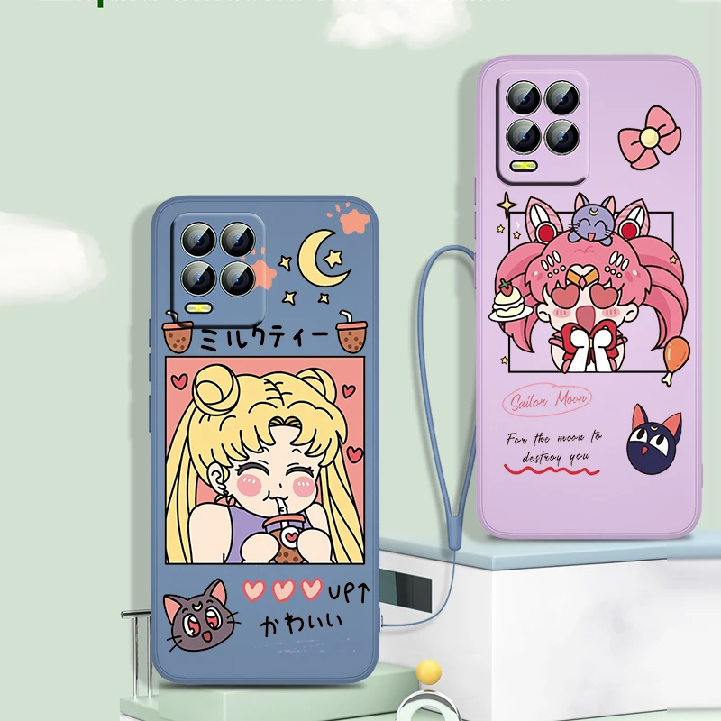 

Sailor Moon Love Phone Case For OPPO Reno7 SE 6 5 4 2 Z Lite Pro Plus 5G 4G Liquid Rope Silicone Soft TPU Cover