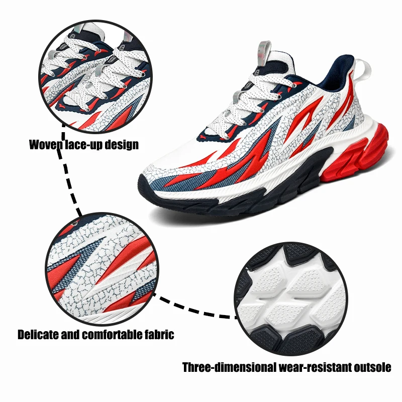JIEMIAO New Men Sneakers Fashion Flame Texture Upper Sport Running Shoes Outdoor Comfortable Breathable Casual Shoes