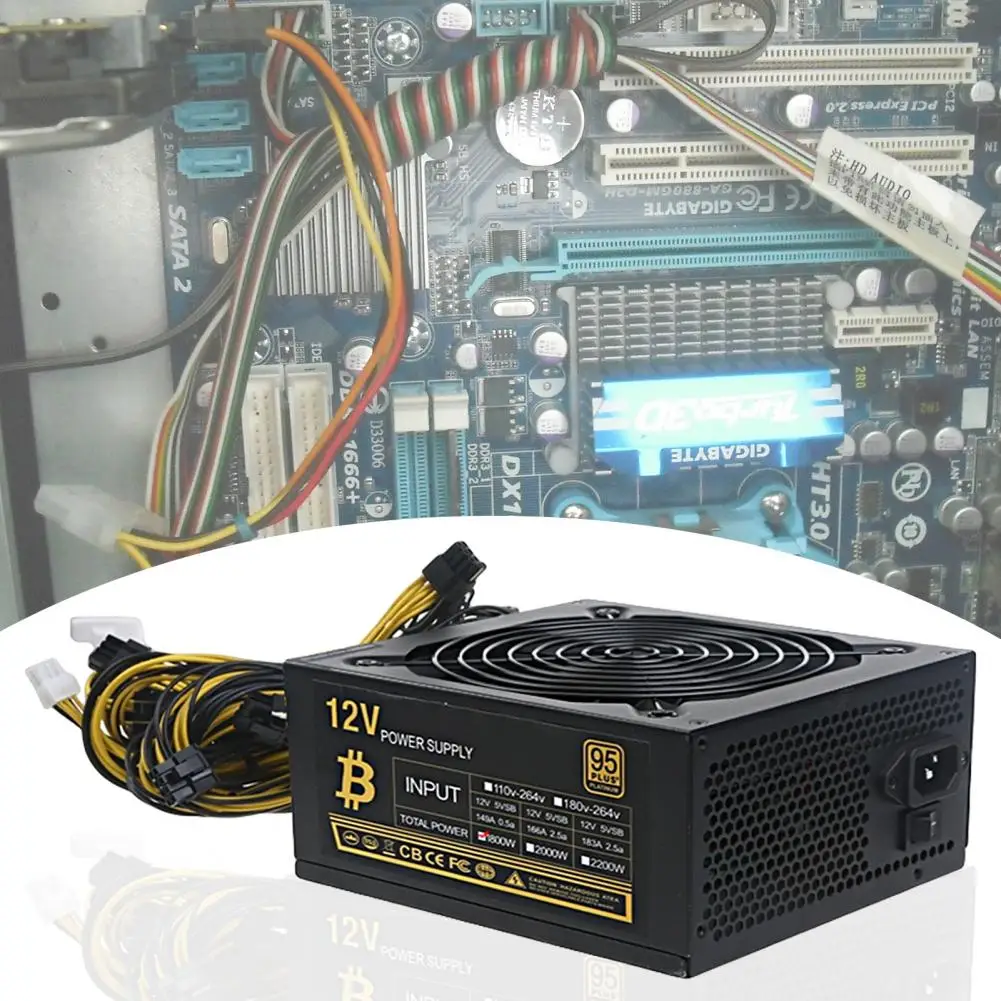 

Miner Power Supply Professional Support 8 Graphics Cards Built-in Fan 1800W 2000W 2200W ETH Single Mining Power Supply for BTC