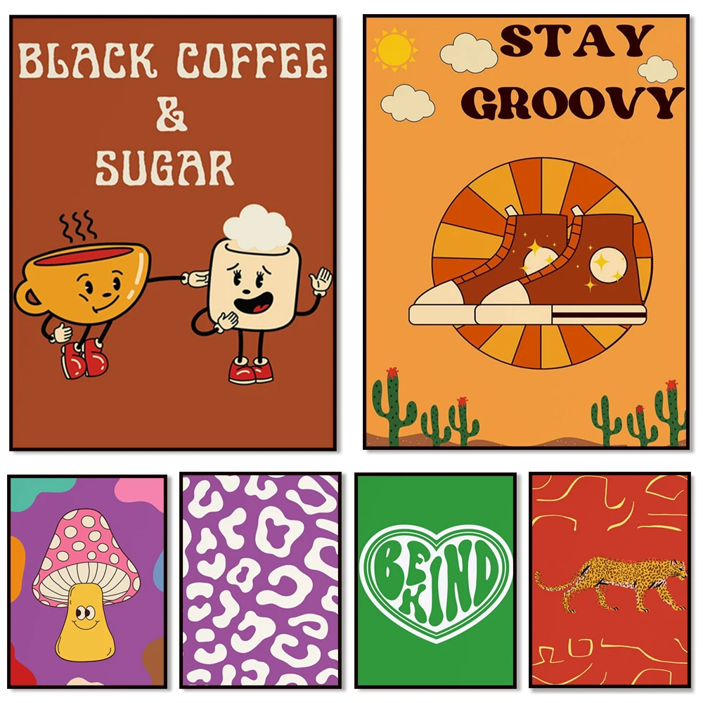 Фото Винтажный Groovy Print 70-х годов You Are Awesome Цитаты, Искусство хиппи, Позитивные подтверждения, Мультфильмы, Грибное искусство, Эстетический домашний декор №1