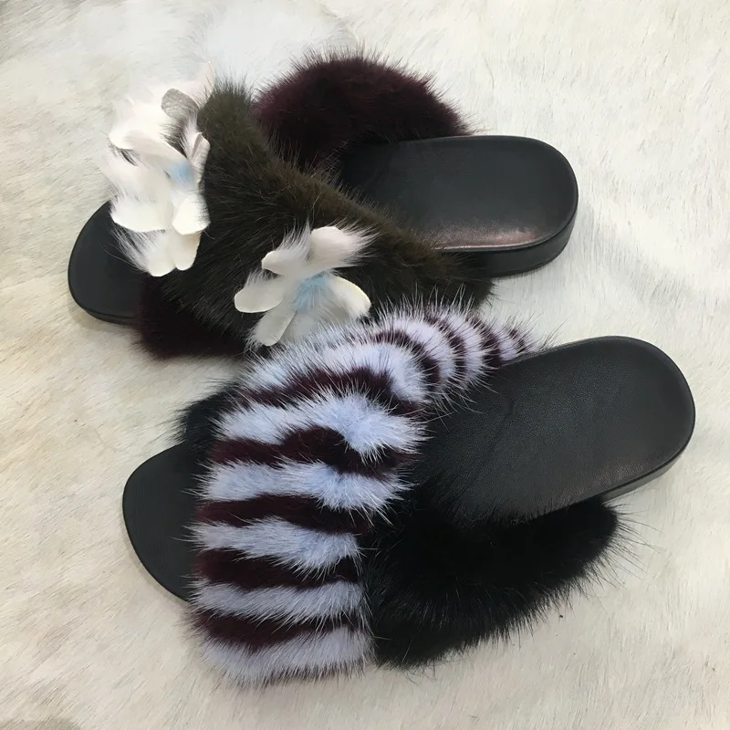 

Сандалии женские с мехом норки, роскошные босоножки на платформе, Повседневная Уличная обувь на плоской подошве, лето