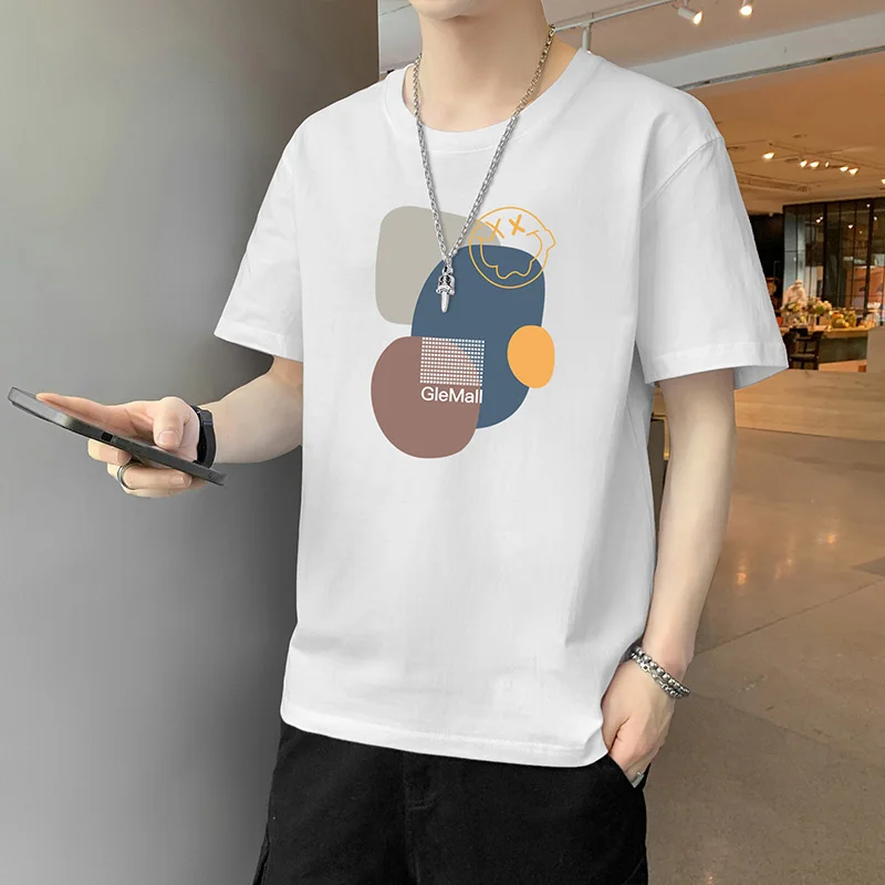 

Loose Short Sleeve O-Collared Men Tops Men T-shirt Summer Thin Ice Feeling Fashion Graphic Print T-shirt M-4XL Tops De Hombre