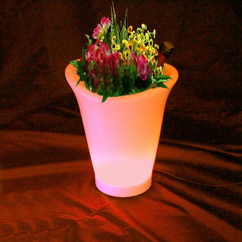 L25*W21*H28cm 16 Color Changing LED Flower Pots Illuminated Planter Bucket with 24 Keys Remote Control For Bar Free Shipping 1pc