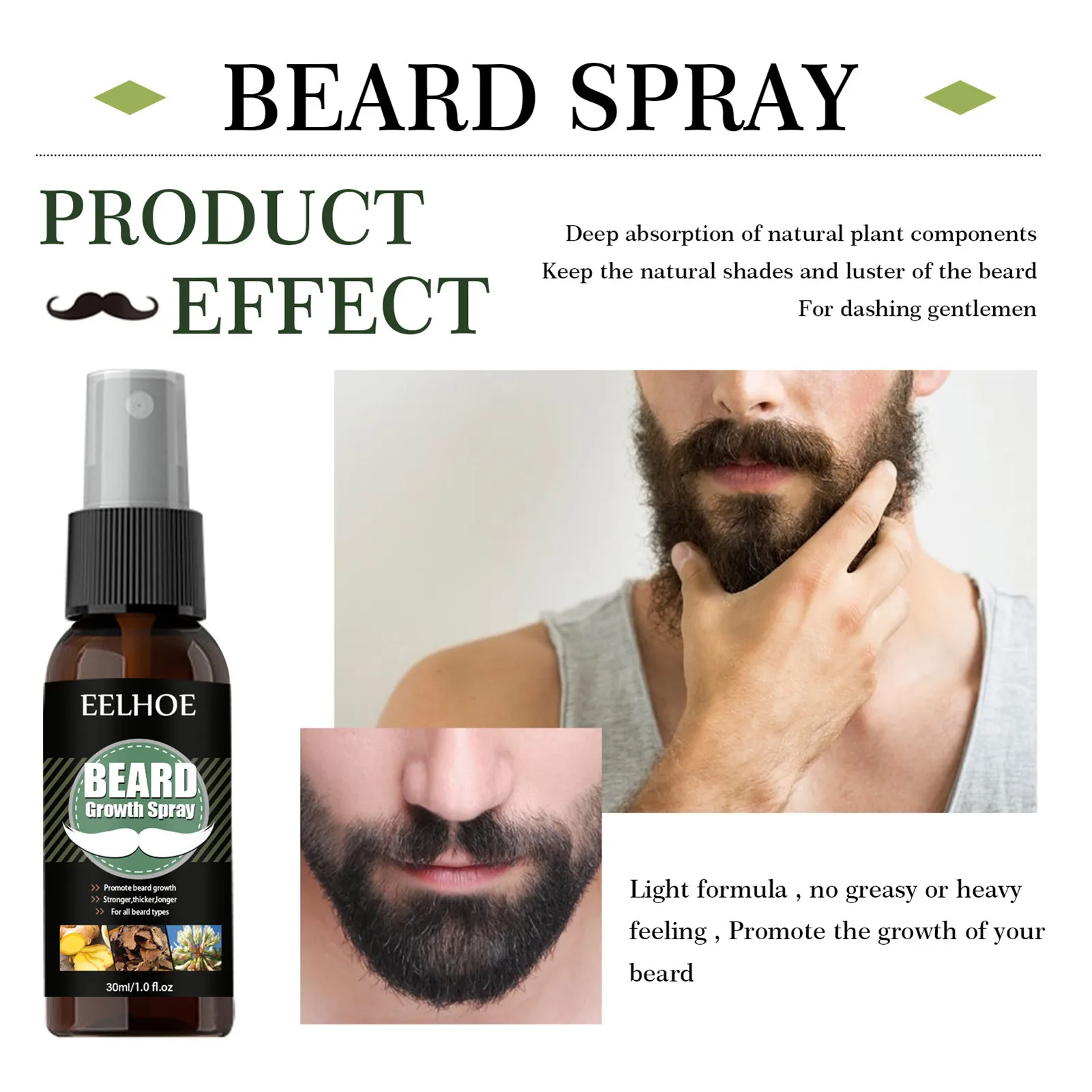 

Beard Growth Sprays Mustache Accelerator Serum for Thicker Fuller Beard Moisturizing Beard Hair Growth Sprays with Roller 30ml