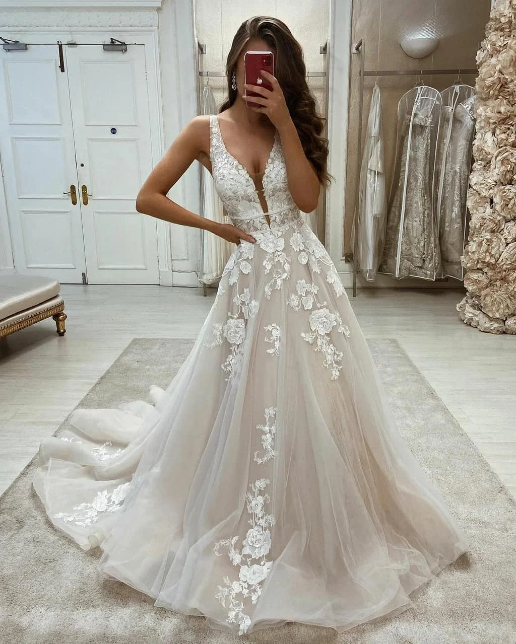 

New Arrivals Sexy Lace A-line Wedding Dress Bridal Gowns Deep V Neck Backless Dresses for Bride